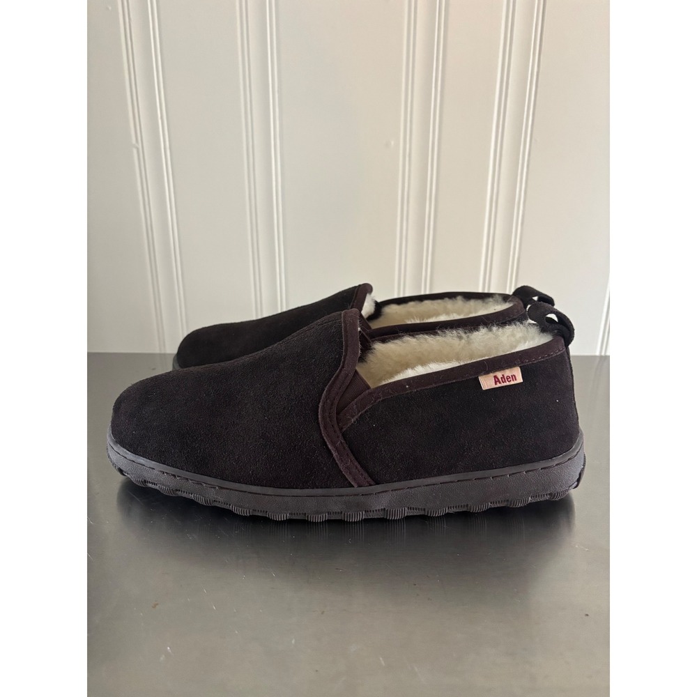 Aden Mens Suede Slippers Dark Brown Lambskin Lined House Shoes‎ Size 10